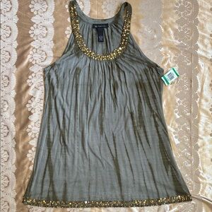INC International Concepts Olive Tank with Gold Accents